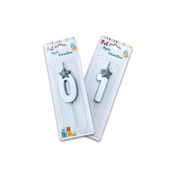 Party Candles Star Wax Number '0'- Silver