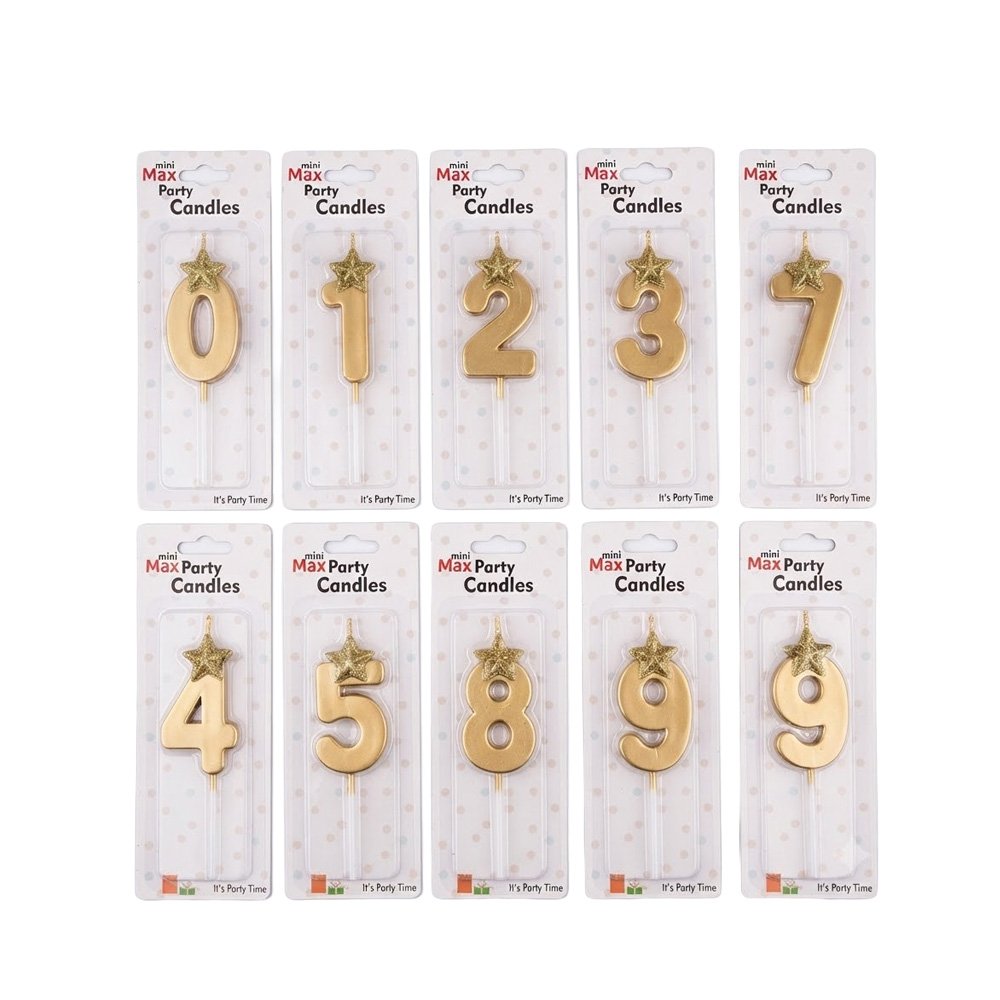 Number Birthday Candle with Star Topper - Gold