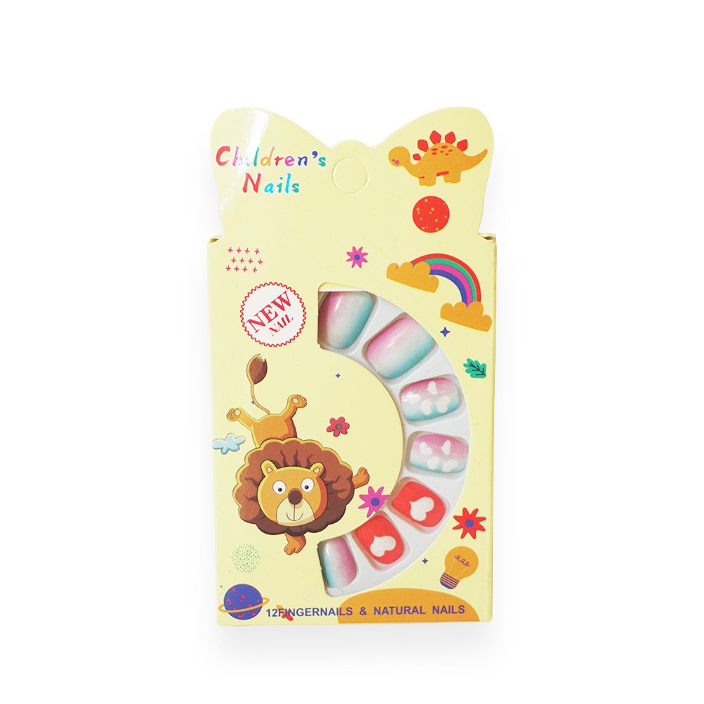 Kids Pastel Press On Nails with Cloud and Heart Designs