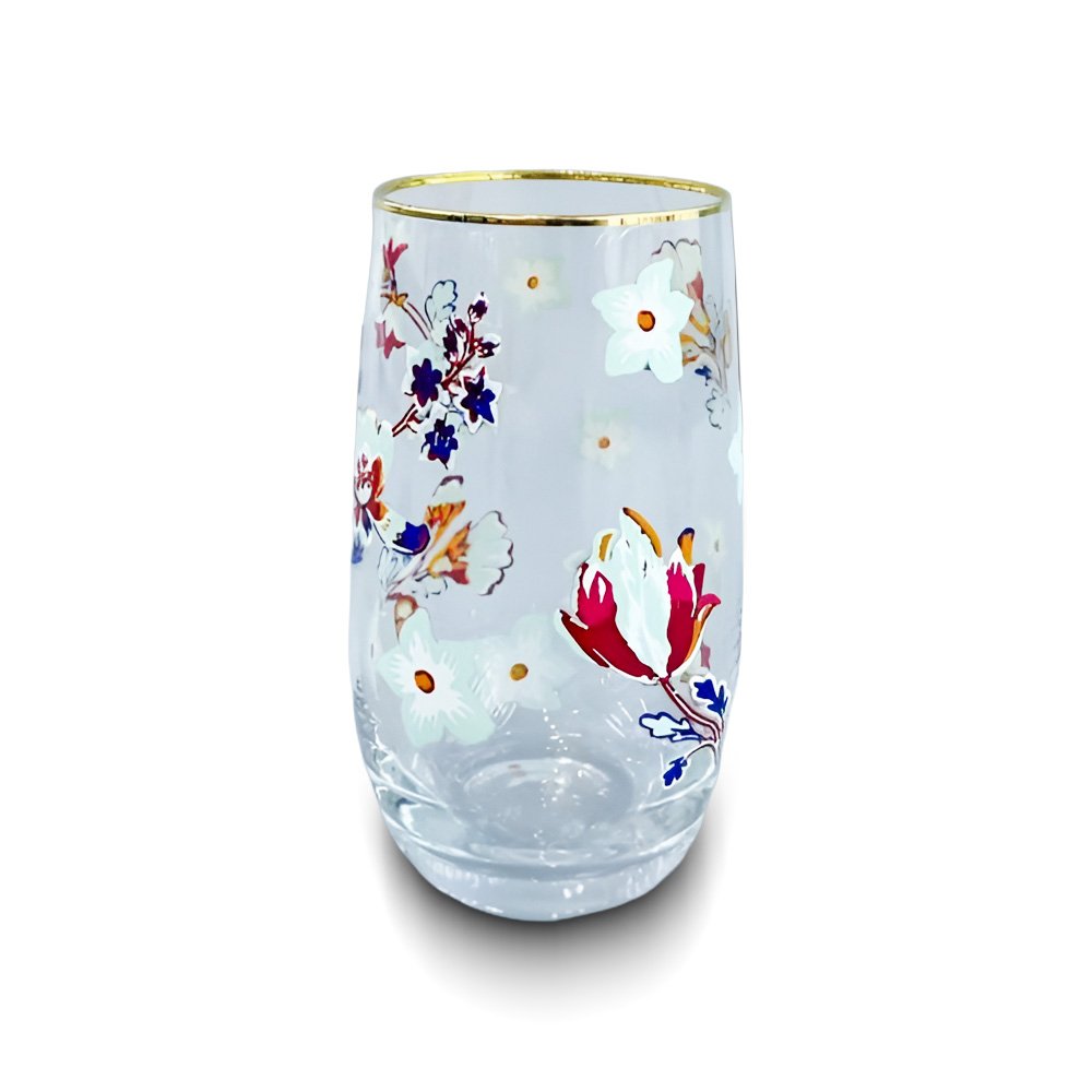 "Floral Glass Tumbler- 6.2x4.7x13.3cm, 410ml"