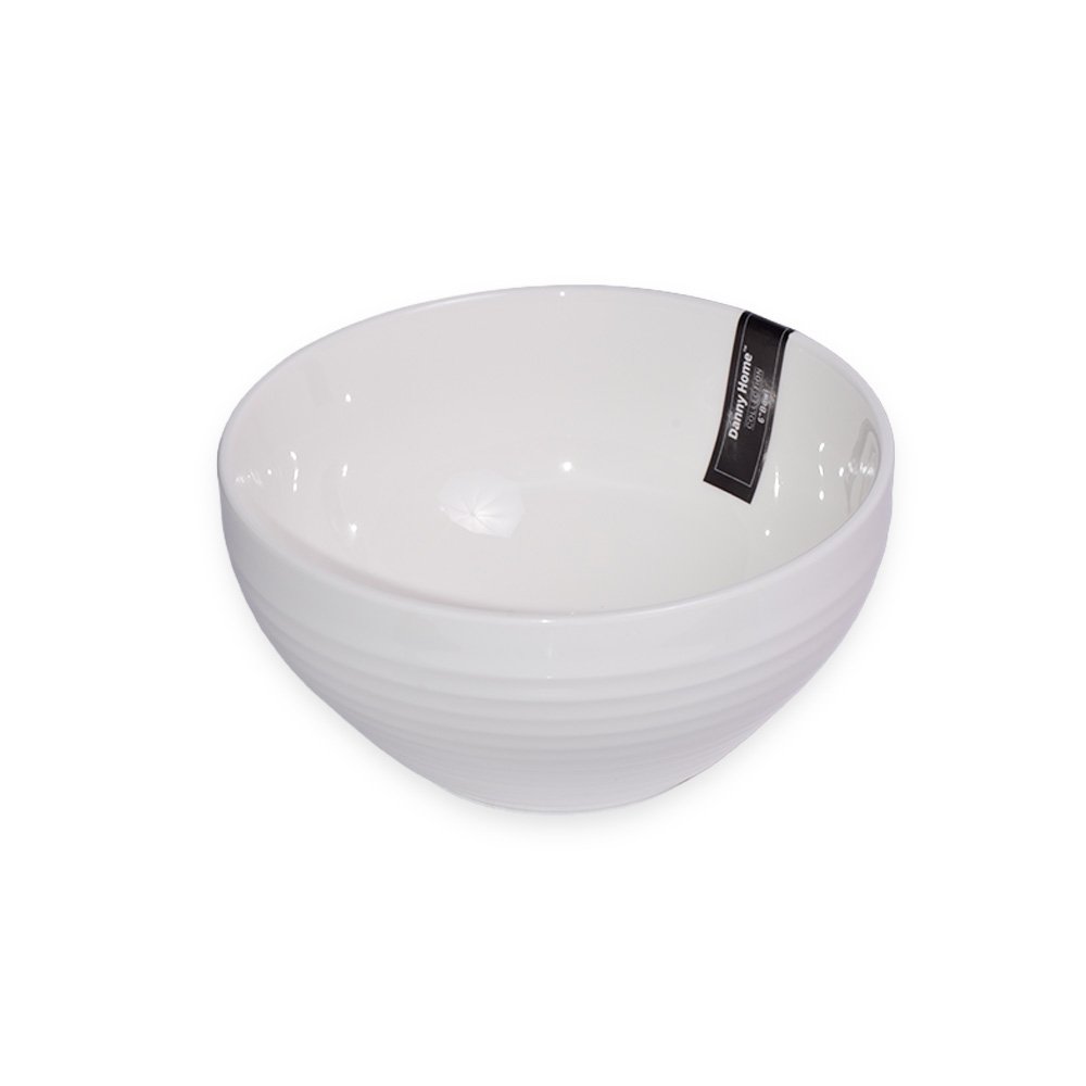Danny Home Elegant White Porcelain Serving Bowl with Grooved Exterior Pattern