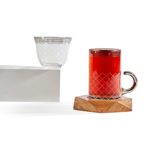 Tea Cup and Qahwa with Wooden Saucer Set
