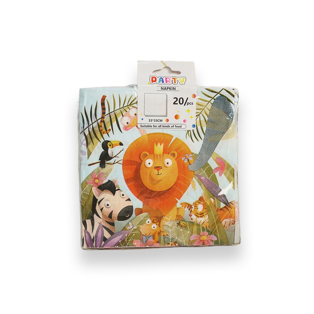 "Jungle Paper Napkin Set, Safari Animal Design, 33x33cm, 20 Pieces"