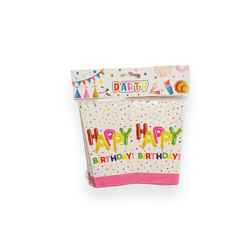 "Happy Birthday Popcorn Box Set, Pink, 9x9x14cm, 10 Pieces"
