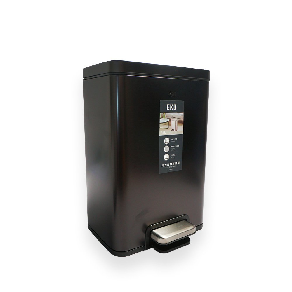 "EKO Stainless Steel Step Trash Can, Black, 12L 27.2x25.9x39.5cm"