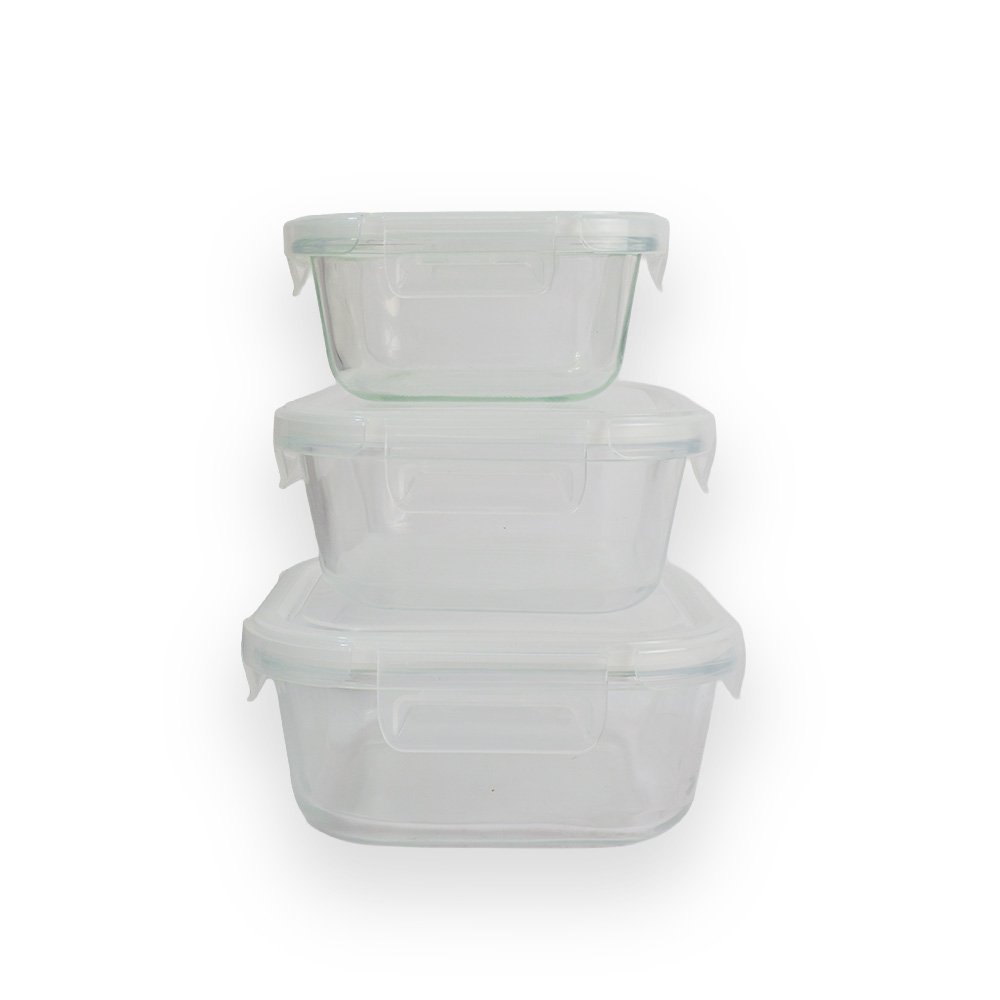 Airtight Square Glass Food Storage Set 3 Pieces