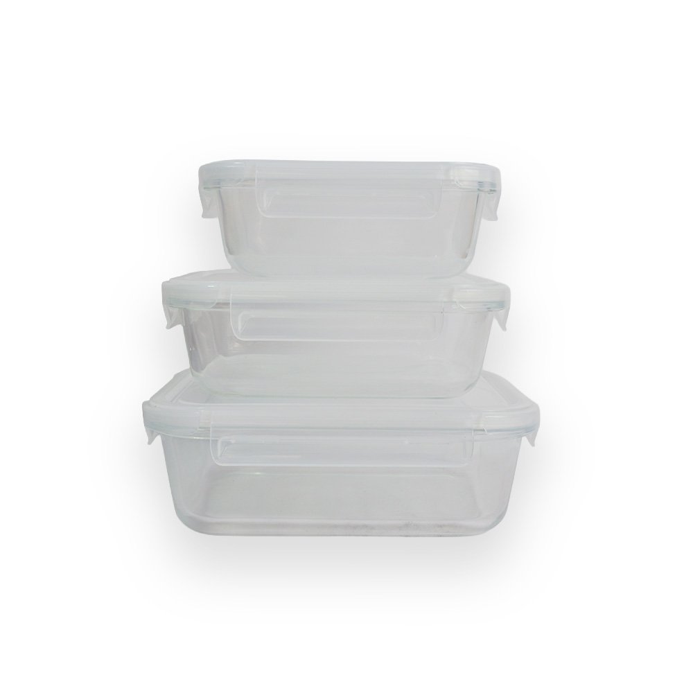 Airtight Rectangular Glass Food Storage Set 3 Pieces