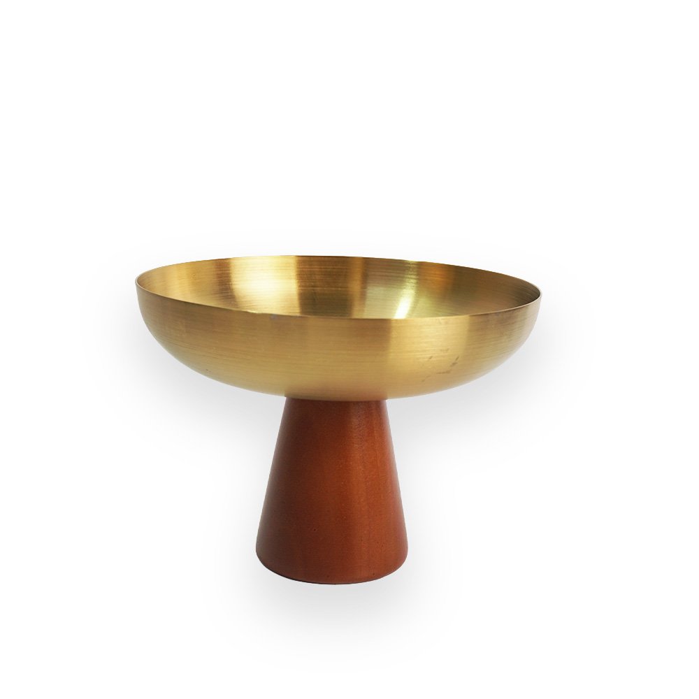 Stainless Steel Pedestal Bowl with Wooden Base Gold 12.5x9cm 250ml