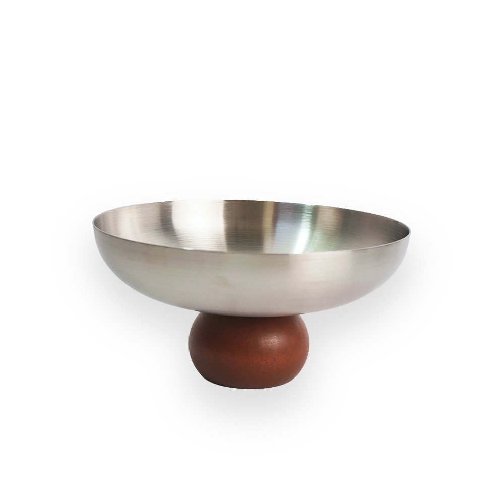 Stainless Steel Pedestal Bowl with Wooden Base Silver 12.5x5.5cm 250ml