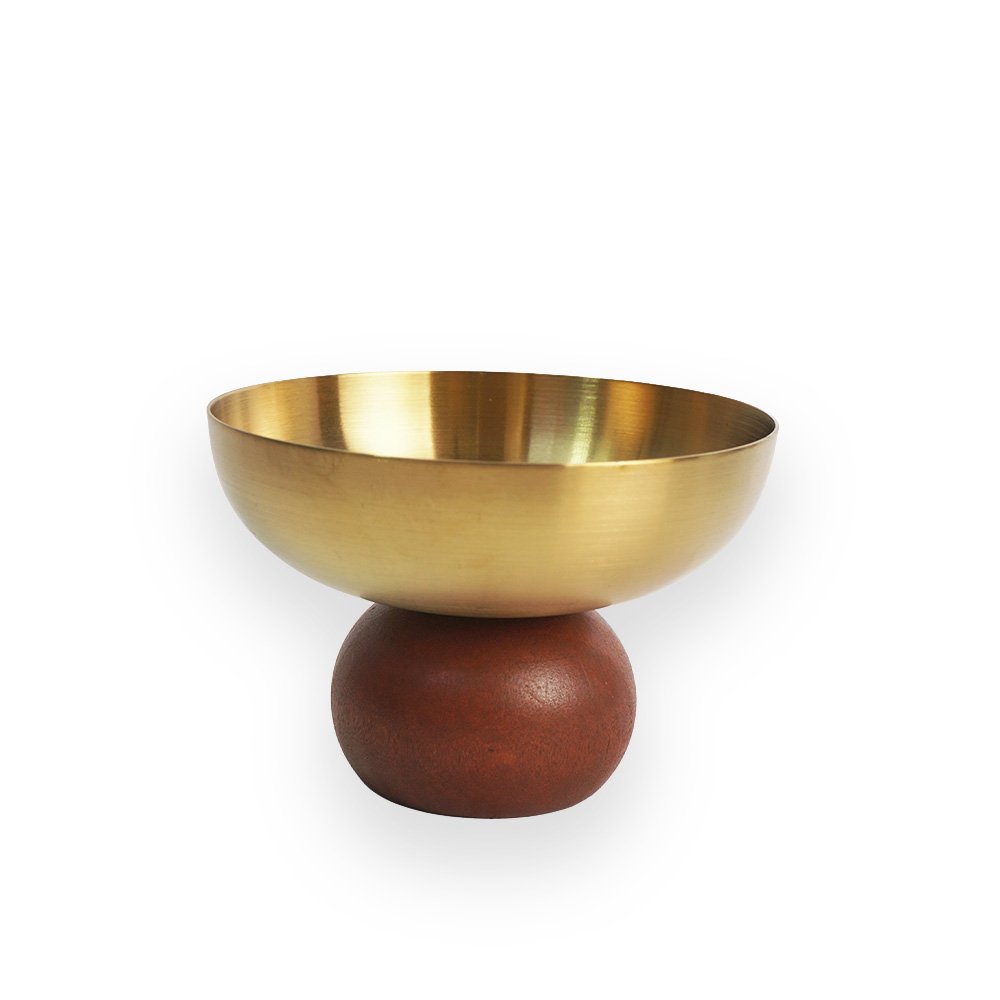 Stainless Steel Pedestal Bowl with Wooden Base Gold 8.5x5.5cm 100ml