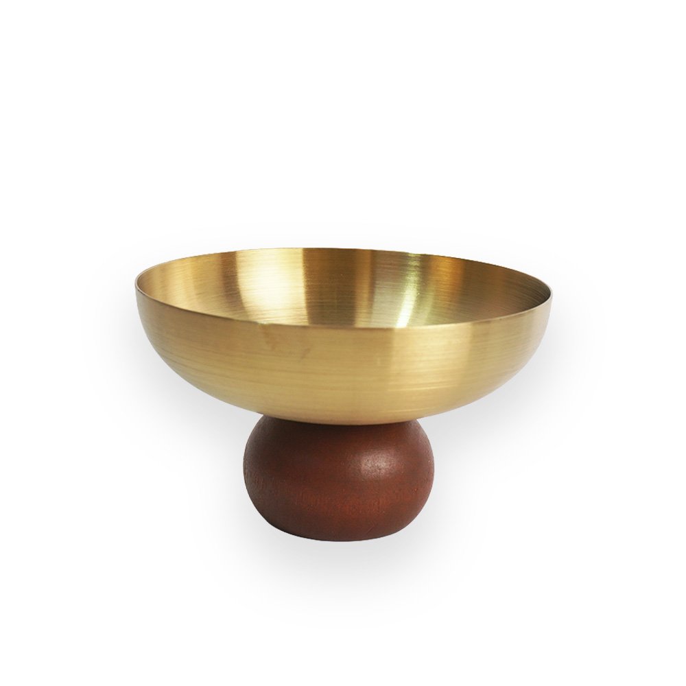 Stainless Steel Pedestal Bowl with Wooden Base Gold 10x6cm 150ml