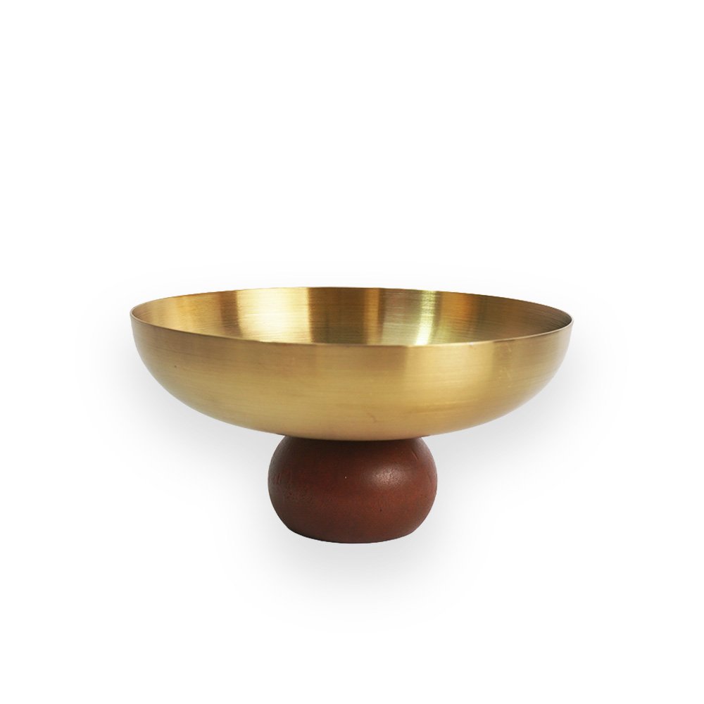 Stainless Steel Pedestal Bowl with Wooden Base Gold 12.5x5.5cm 250ml