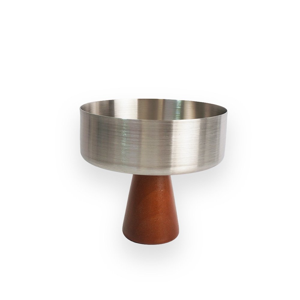 Stainless Steel Pedestal Bowl with Wooden Base Silver 12.5x9cm 400ml