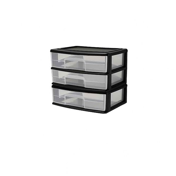 3 Tier Plastic Drawer  Black Small