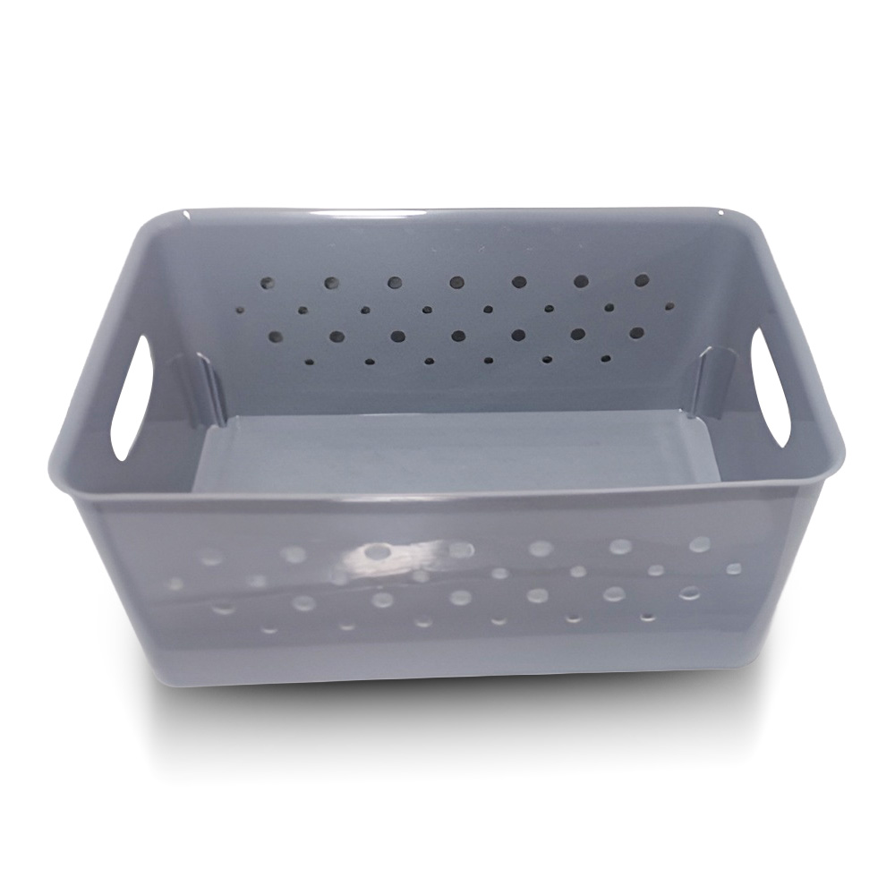 Plastic Storage Basket with Handles- Grey, 3.3 Liters