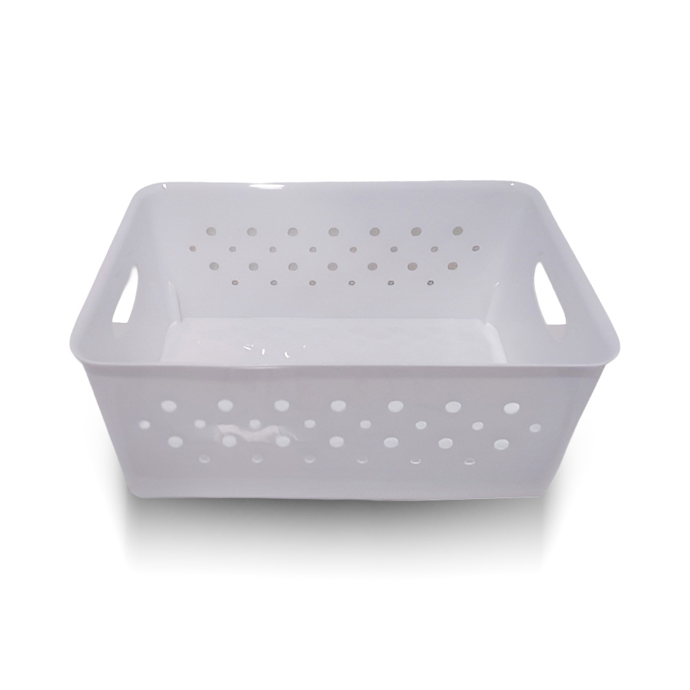 Plastic Storage Basket with Handles- White, 5.2 Liters