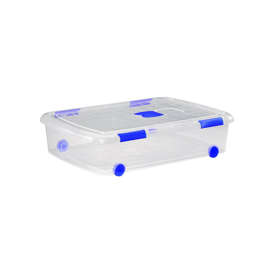 Plastic Storage Bin with Blue Wheels- 745x530x175ml