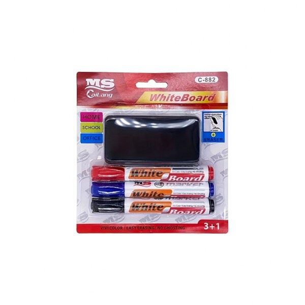 White Board Marker  Blue Redand Black 3 Marker 1 Duster