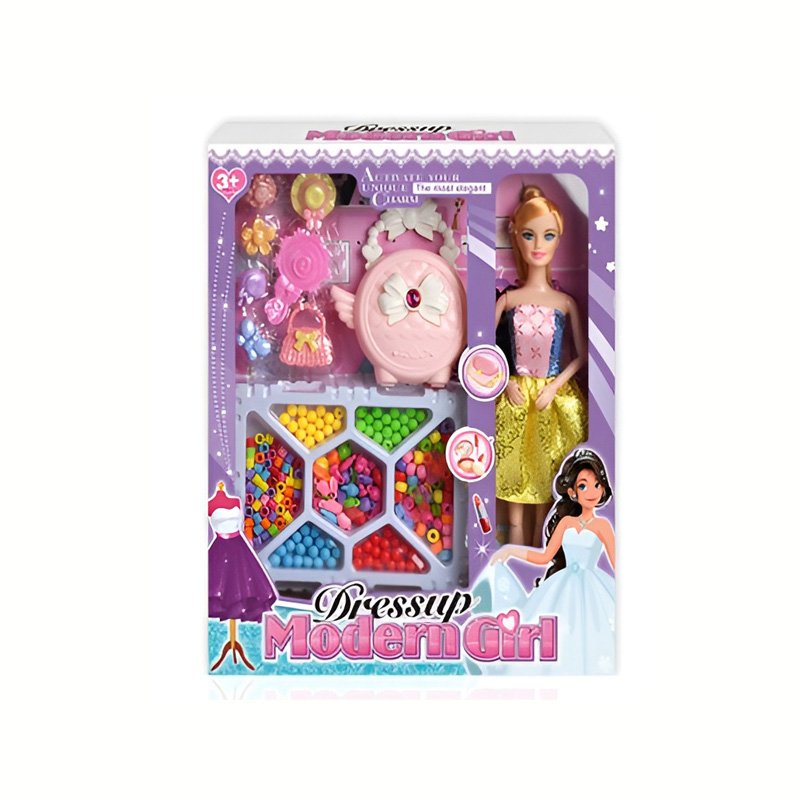 Dressup Modern Girl Doll Set with DIY Beads & Fashion Accessories