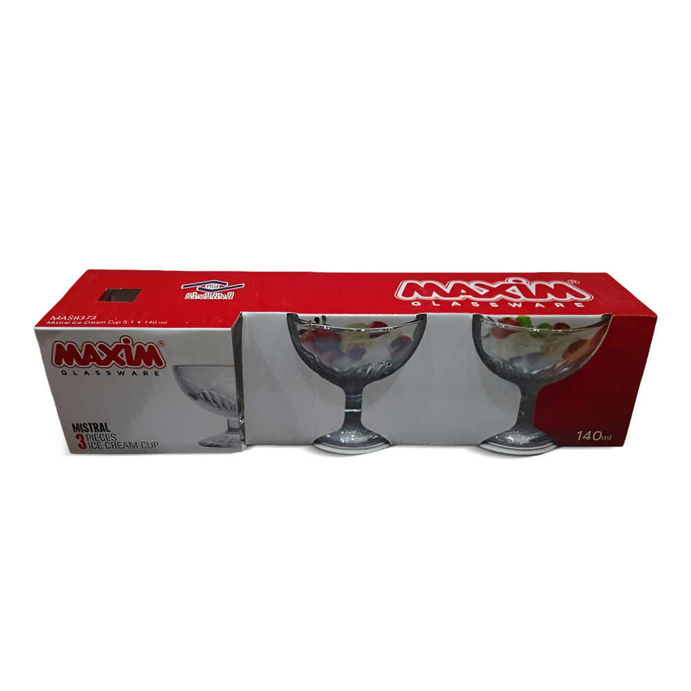 Maxim Glassware Ice Ceam Cup Set- 140Ml, 3 Pieces