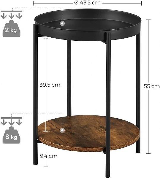 "Metal Side Table- Black, Round"