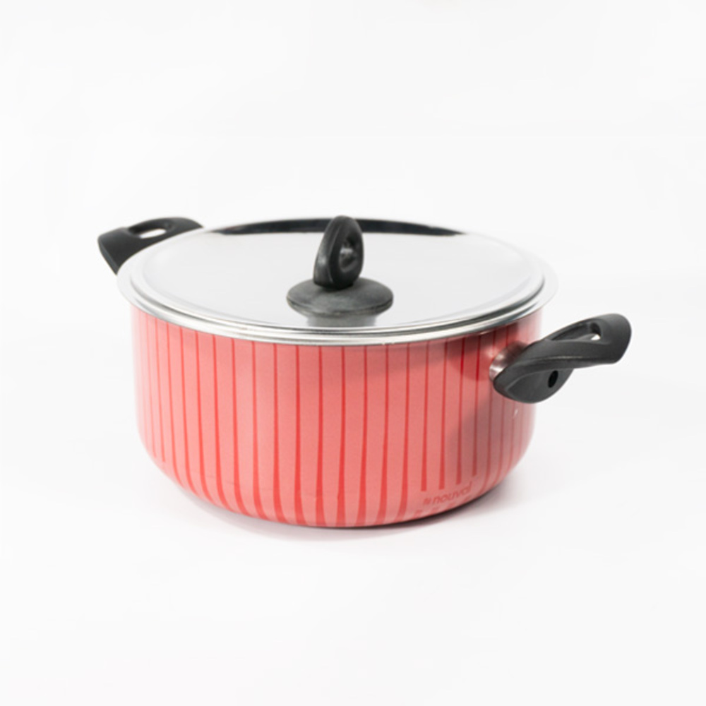 "Nouval Non-Stick Stripy Pot- Stainless Steel Lid, 34cm"