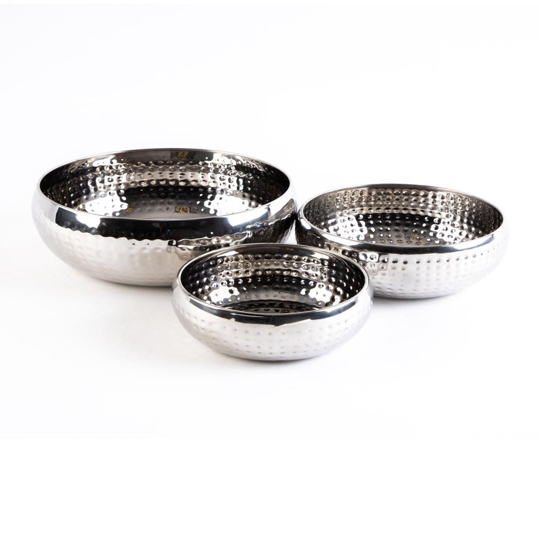Hammered Stainless Steel Serving Bowls- 23cm