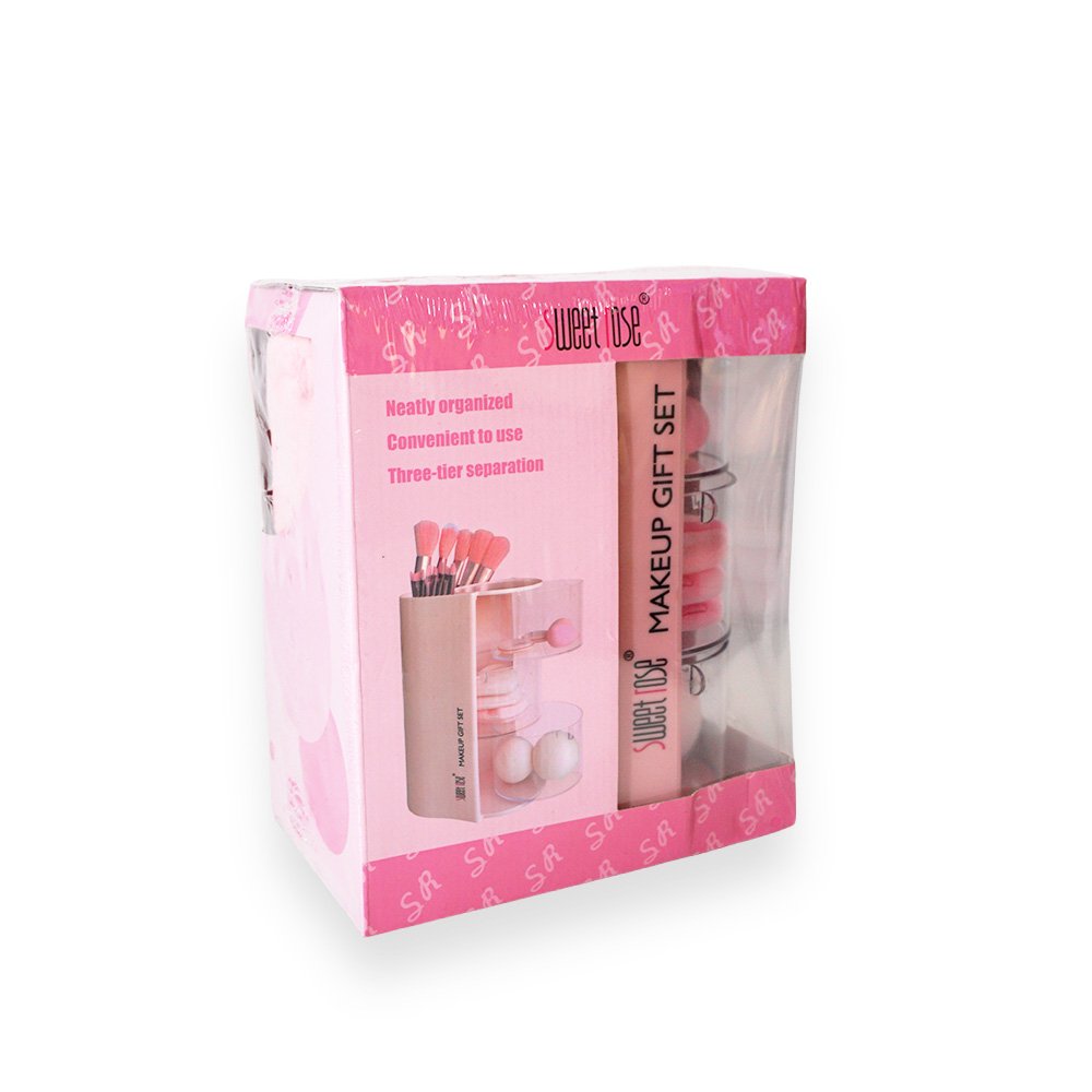 Sweet Rose Makeup Organizer with Brushes Gift Set