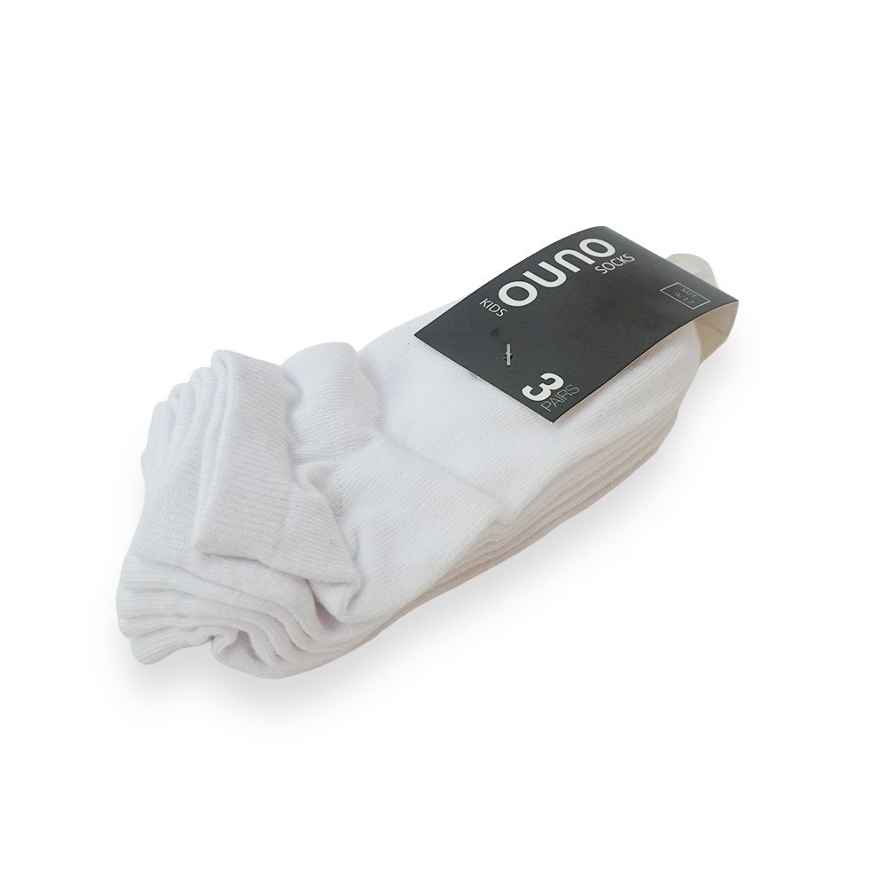 "Ouno Kids Cotton Socks Set, White, 3 Pairs"