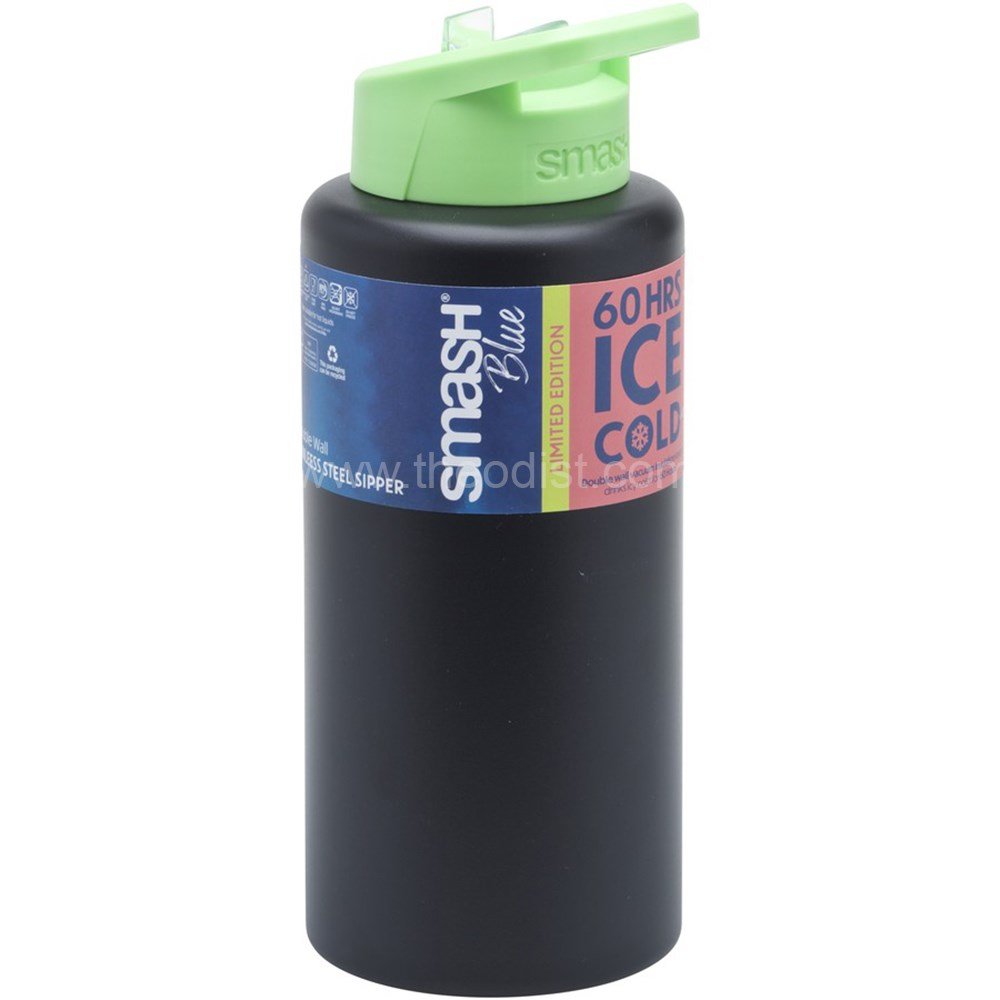 Smash Stainless Steel Double Wall Sipper Bottle- Black And Green, 1 Litres,