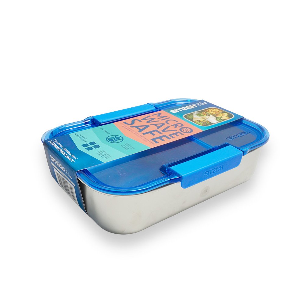 Smash Stainless Steel 3 Compartment Bento Box Blue
