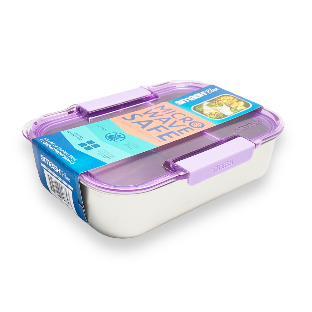 Smash Stainless Steel 3 Compartment Bento Box, Purple