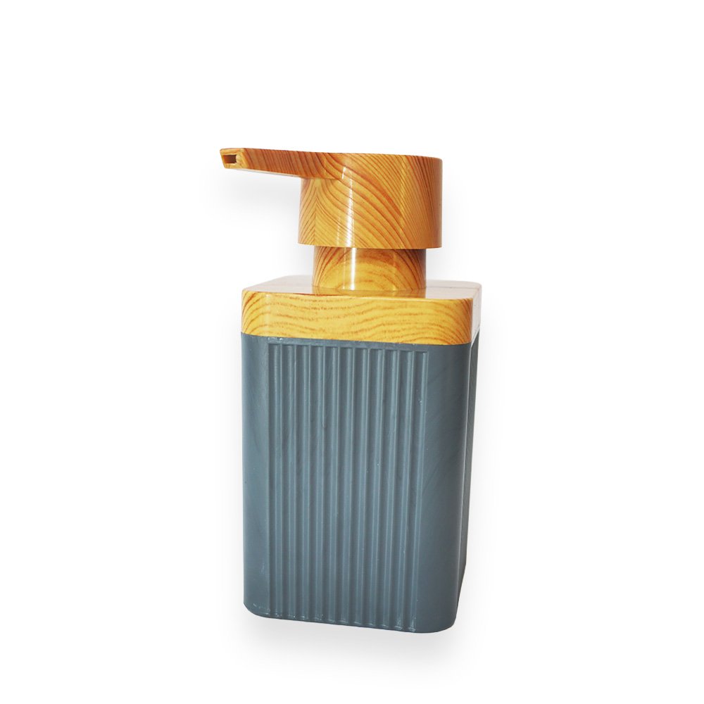 "Wooden Top Soap Dispenser, Grey and Wood"