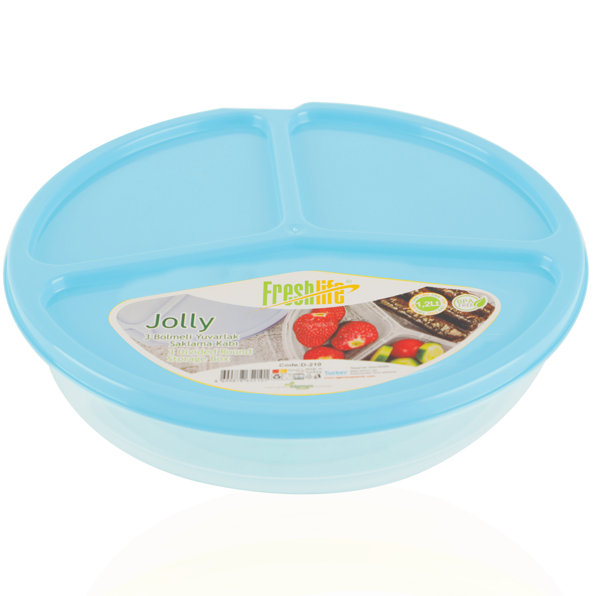 Fresh Life Jolly 3 Compartment Round Meal Box- 1.2L