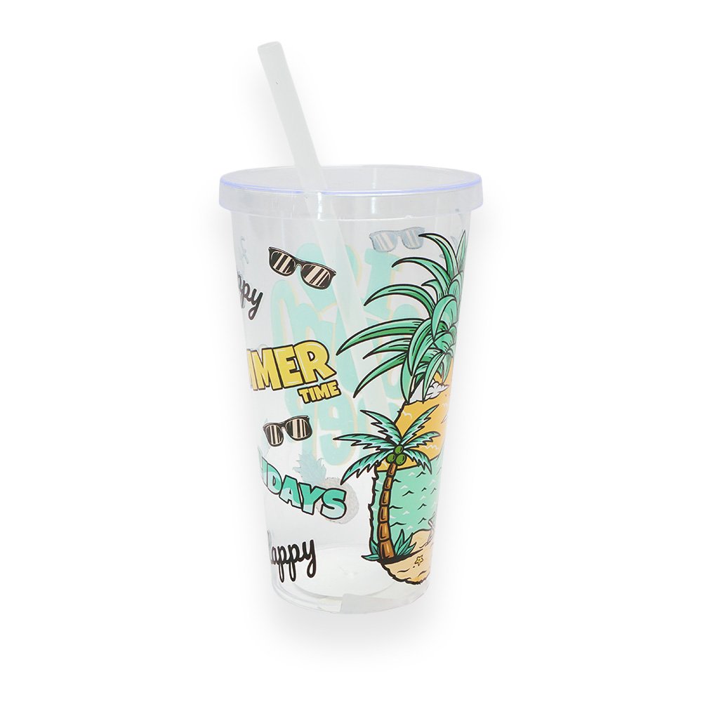 Summer Vibes Plastic Tumbler with Lid and Straw