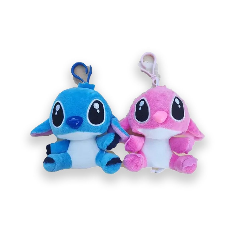 Stitch/Angel Plush Keychain - Blue/Pink