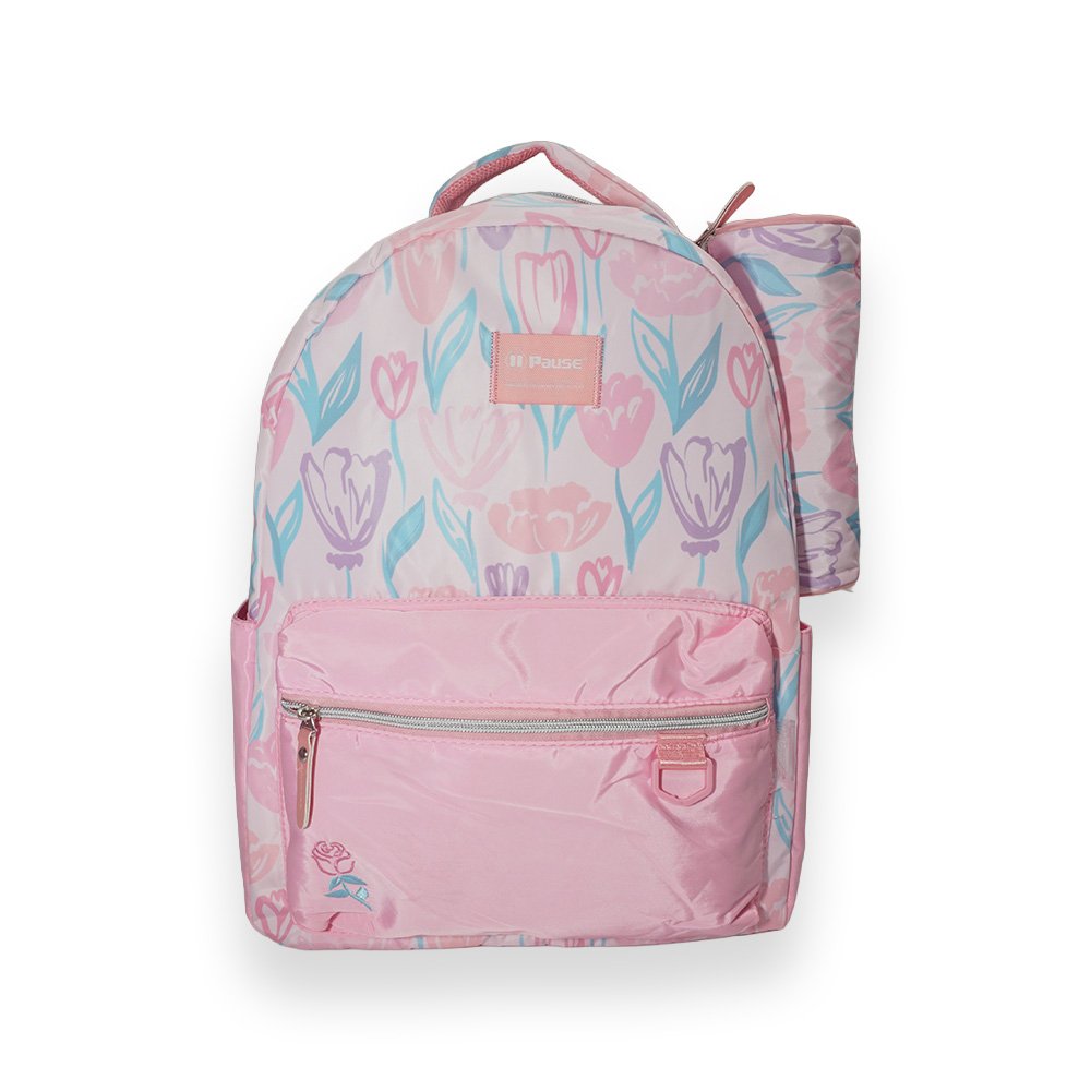 "Floral Print Kids Backpack, Pink"