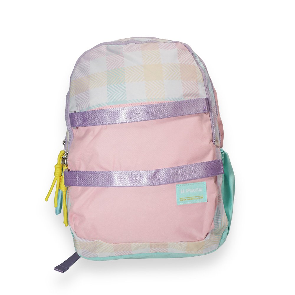 "Gingham Print School Backpack, Pink"