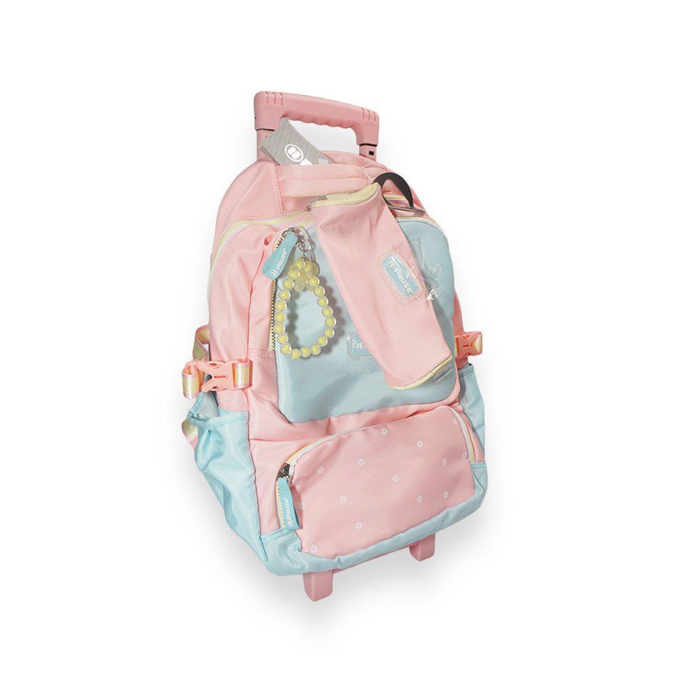 "Heart Detail Rolling Backpack, Pink"