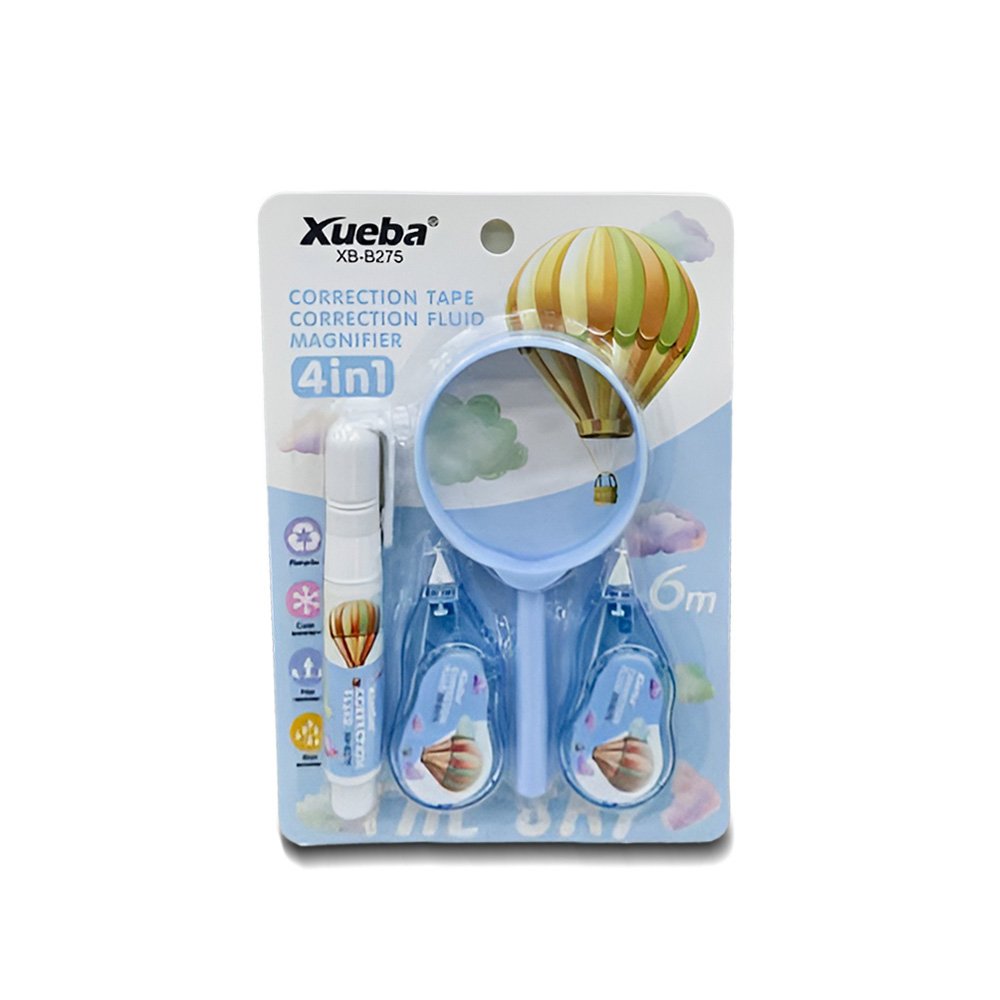 Xueba Multifunctional Stationery Set- 2 Correction Tapes, Fluid & Magnifier