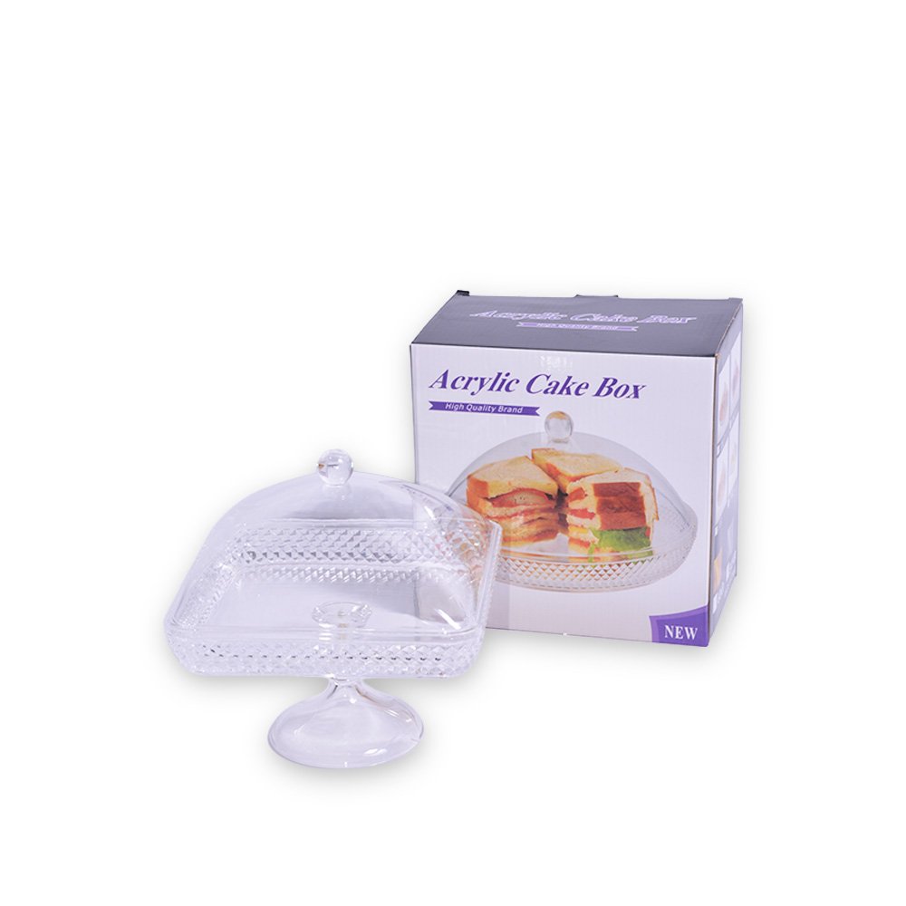 Square Acrylic Pedestal Cake Stand with Dome Lid- 19x15cm
