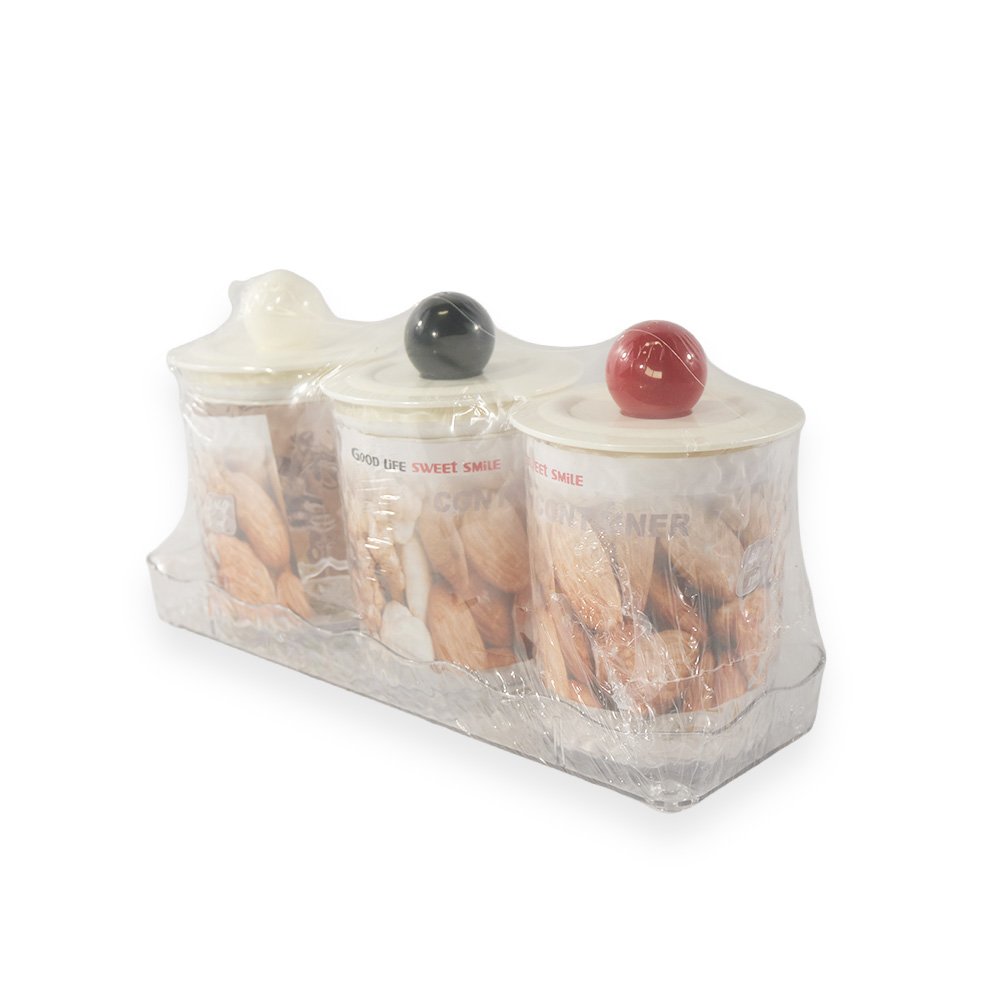 "Round Plastic Spice Canister Set- 26.5x8x11cm, 3 Pieces"
