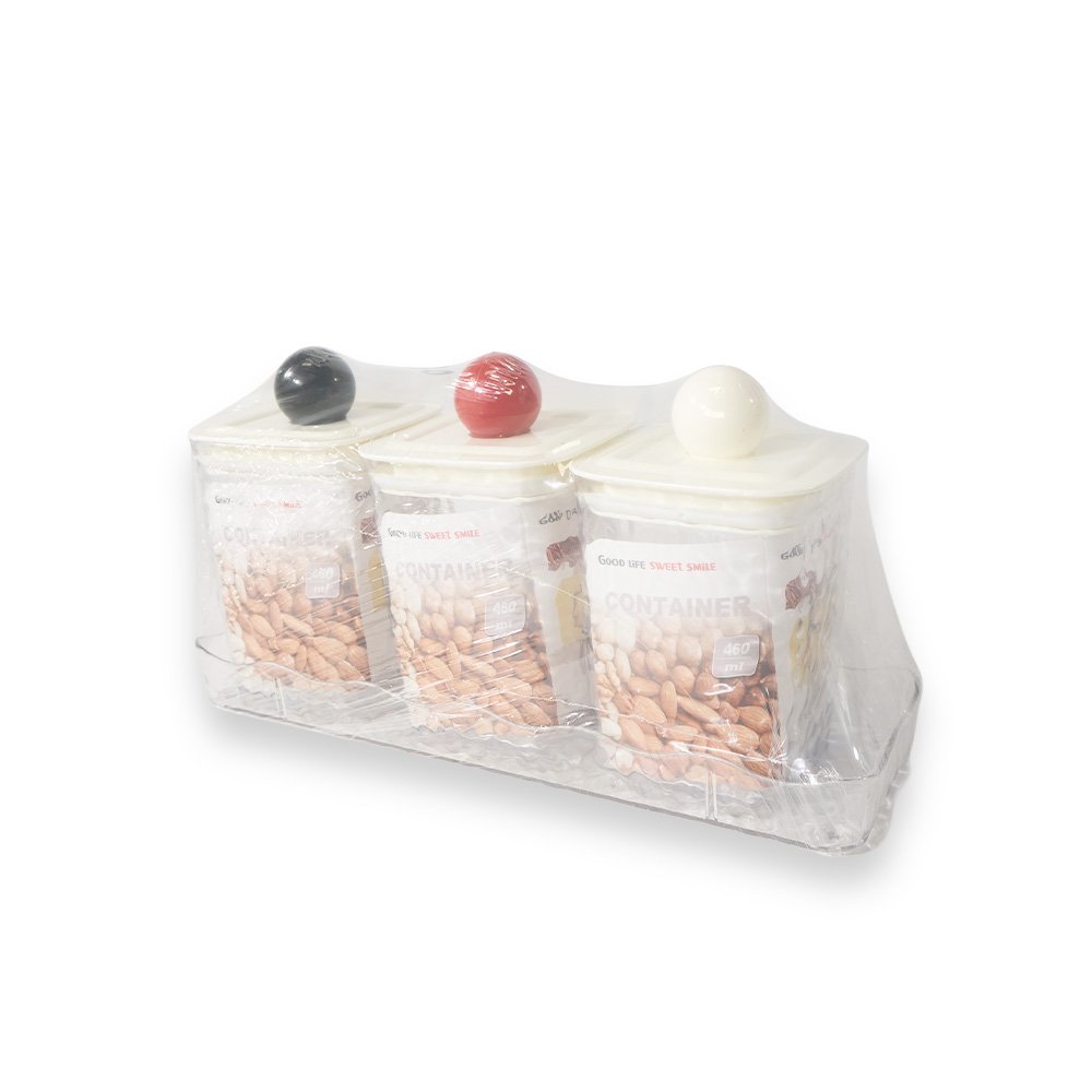 "Square Plastic Spice Canister Set- 26x8.5x11cm, 3 Pieces"