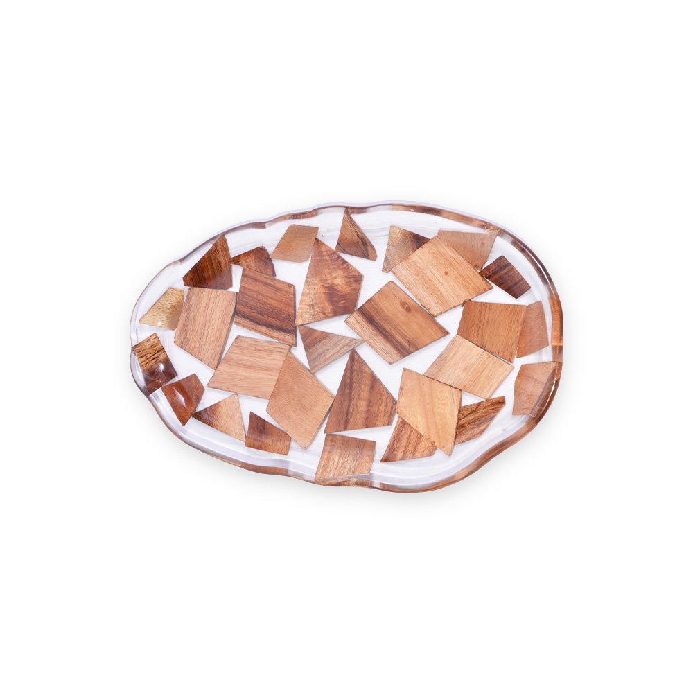 Oval Resin & Wooden Fruit Plate- 28x16cm
