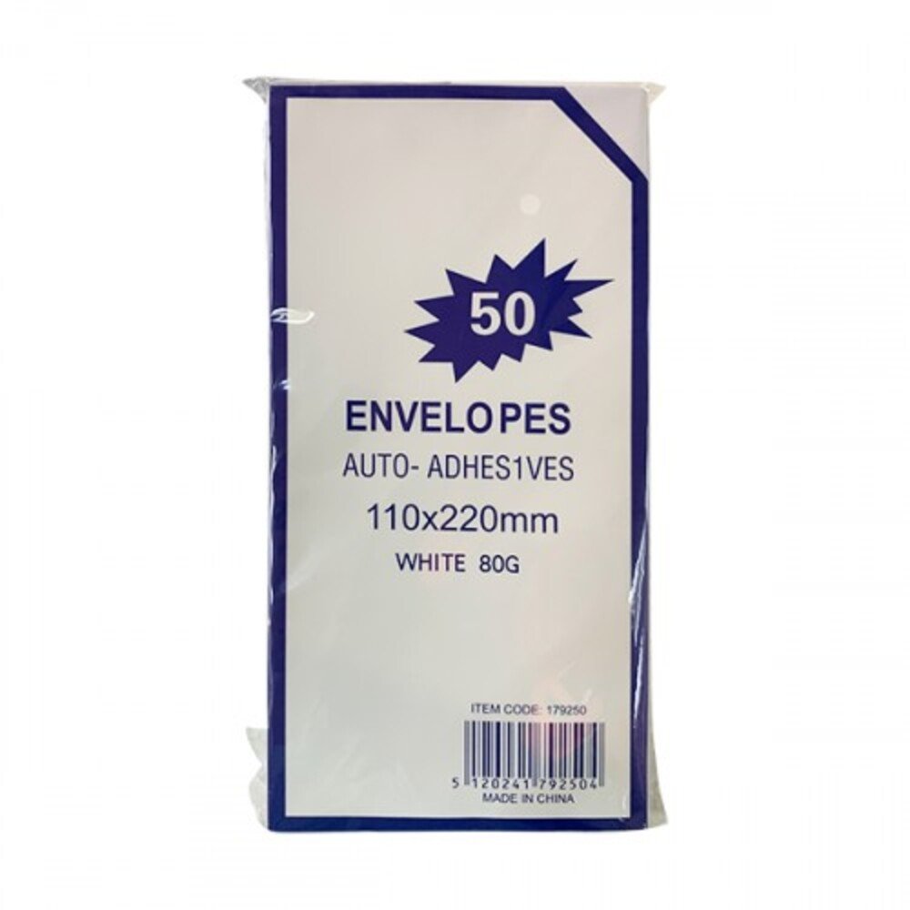 Paper Envelopes  White 110X220Mm 50 Pieces
