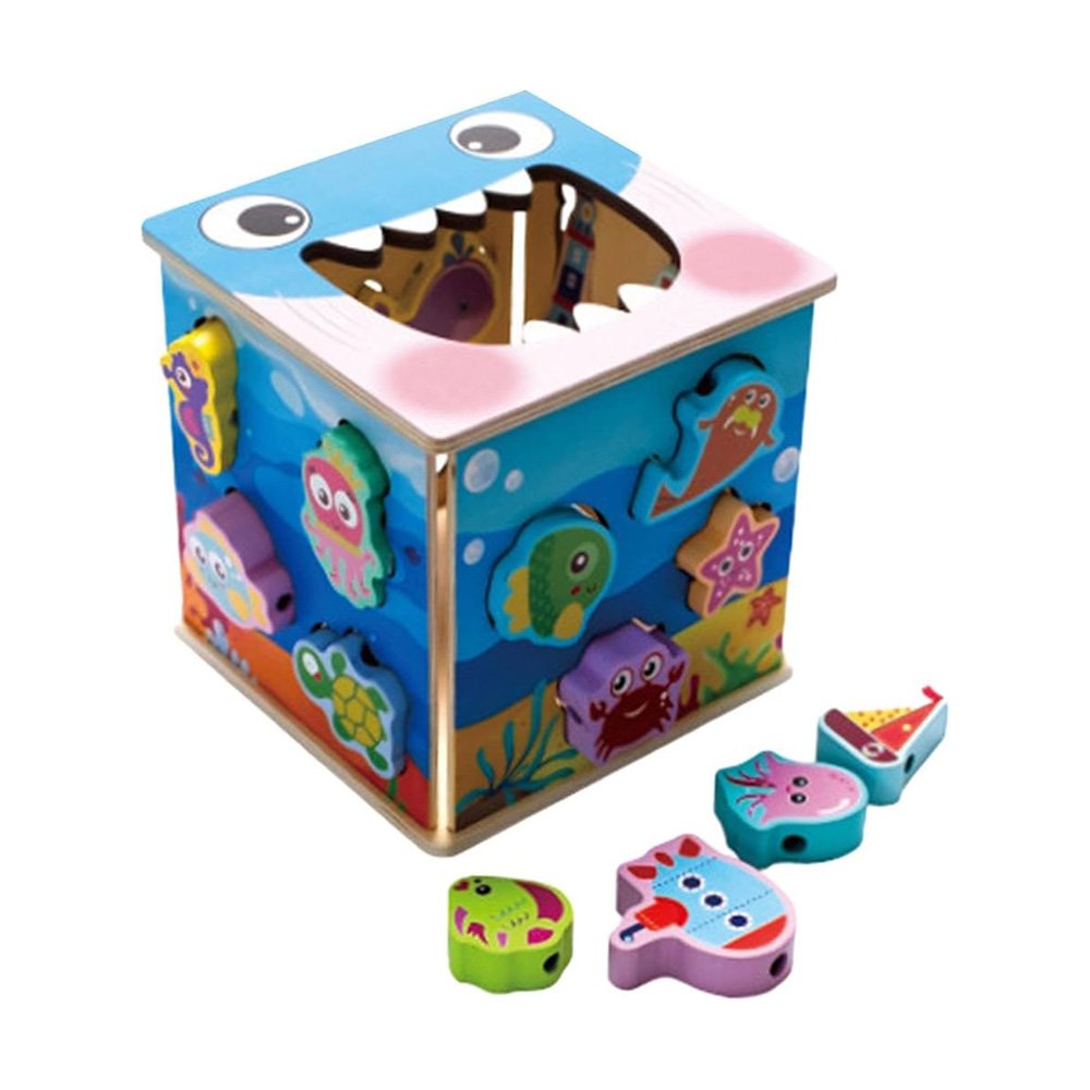 Wooden Nine-Hole Shape Sorter- Sea