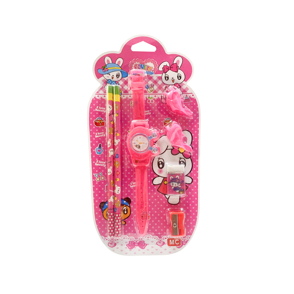 Cartoon Rabbit Stationary Gift Set  Pink 7 Pieces