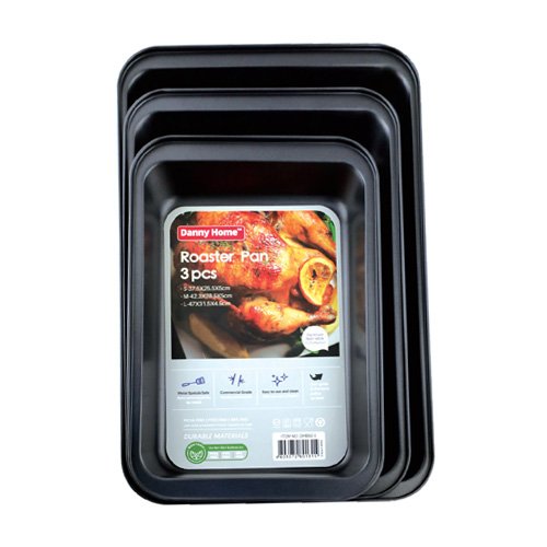 Danny Home Carbon Steel Roaster Pan Set  Black 3Pcs