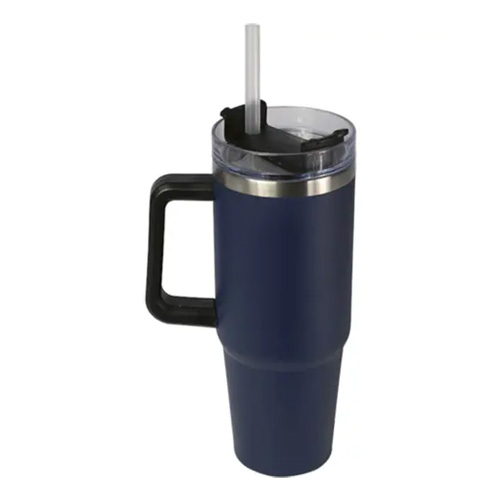 "Stainless Steel Insulated Tumbler with Handle & Straw- Black, 900ml"