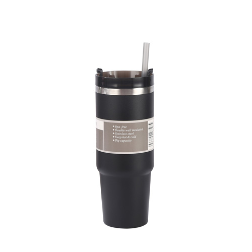"Stainless Steel Insulated Tumbler with Straw- Black, 900ml"